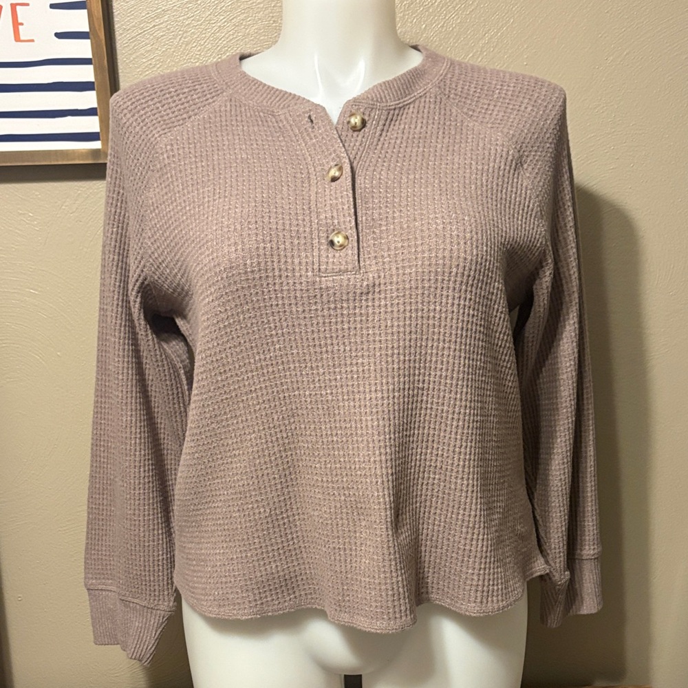Old Navy Mauve Waffle Knit Long Sleeve Henley